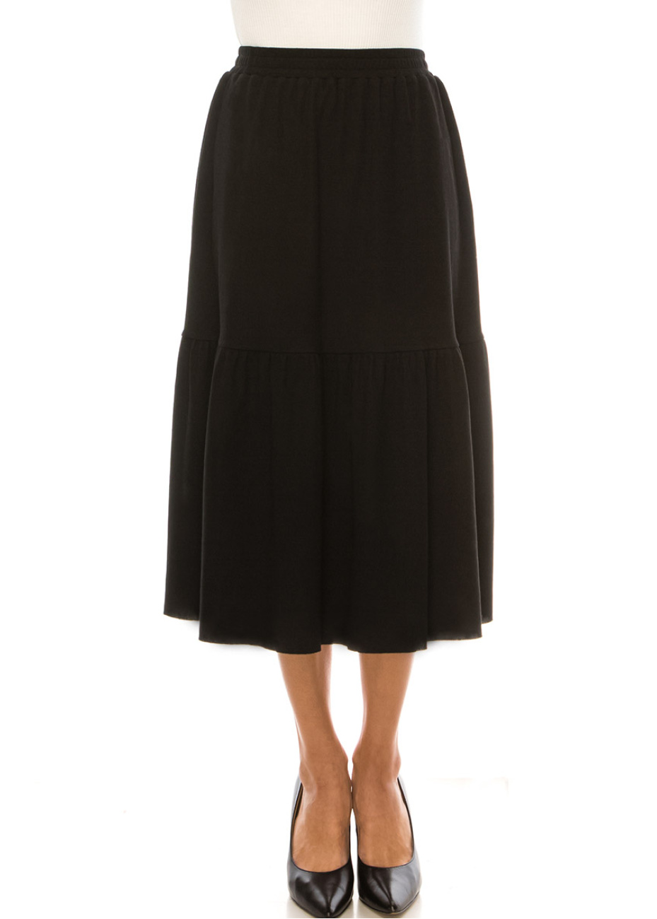 【Limited Stock】 Knee Length Flared Skirt (Black)